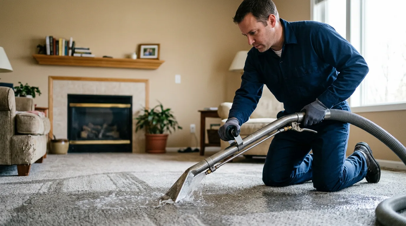 Water damage restoration technician working near Roanoke, IN